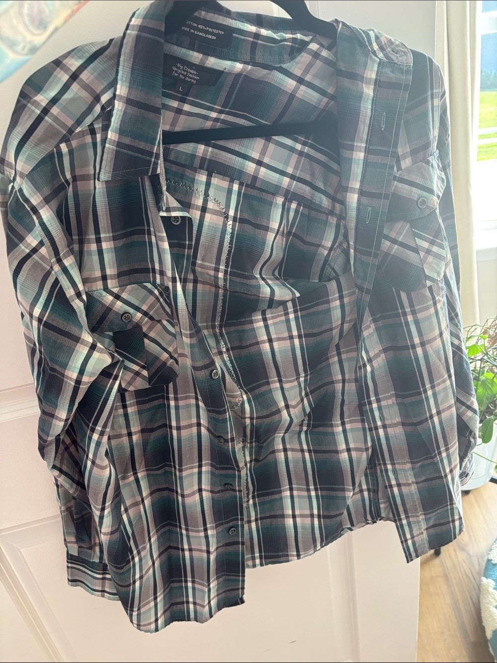 Men's cutomized edgy Plaid Button-Up Shirt in Green/Black